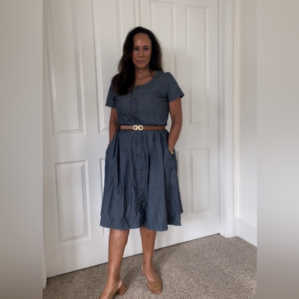 Talbots Blue Button-Front Midi Dress